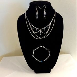 Handmade Silvertone and Urora Bead Jewelry set